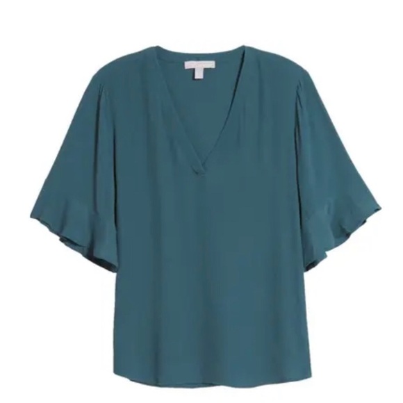 Chelsea28 Ruffle Sleeve V-Neck Top Teal Size Medium - Picture 12 of 12